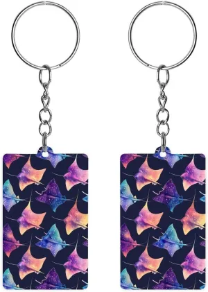 Colorful Stingray Funny Acrylic Keychain Small Rectangle Key Chain Purse Bag Accessories Gifts for Women Men