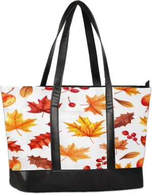 Colourful Maple Leaf Fruits Laptop Tote Bag for Women Lightweight Work Purse with Multiple Compartments Fits 13-15.6 Inch Laptop Tablet Shoulder Bag for Office Travel Daily Use