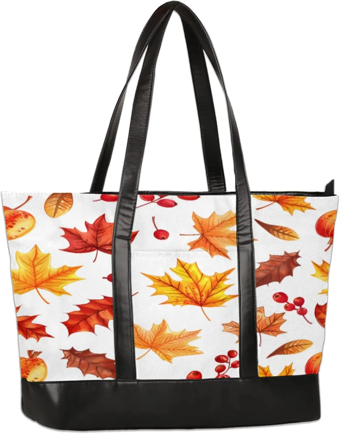 Colourful Maple Leaf Fruits Laptop Tote Bag for Women Lightweight Work Purse with Multiple Compartments Fits 13-15.6 Inch Laptop Tablet Shoulder Bag for Office Travel Daily Use