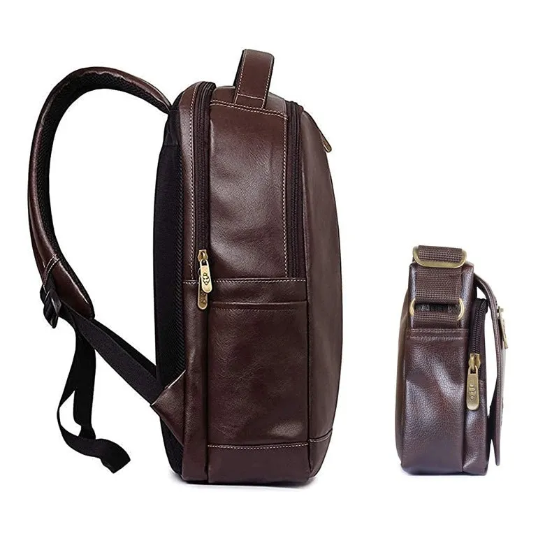 Combo: Fredrick Faux Leather 15.6 inch Laptop Backpack & Sling Bag | 27L Backpack   2L Sling | Hickory & Brown