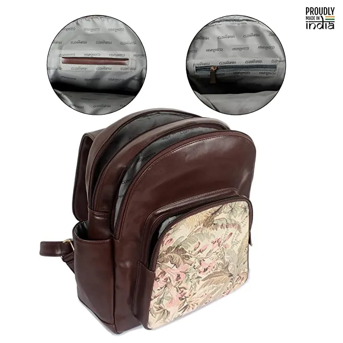 Combo: Women's Faux Leather & Printed Fabric Backpack with Pencil Pouch | 10L | Black-Wave Design