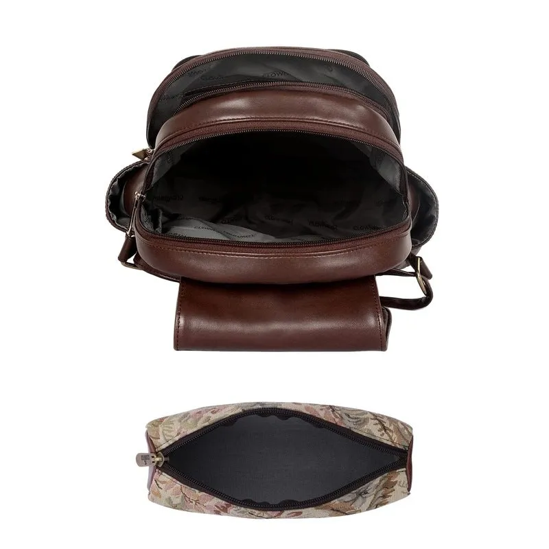 Combo: Women's Faux Leather & Printed Fabric Backpack with Pencil Pouch | 10L | Black-Wave Design