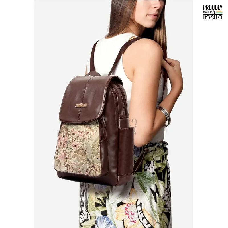 Combo: Women's Faux Leather & Printed Fabric Backpack with Pencil Pouch | 10L | Black-Wave Design