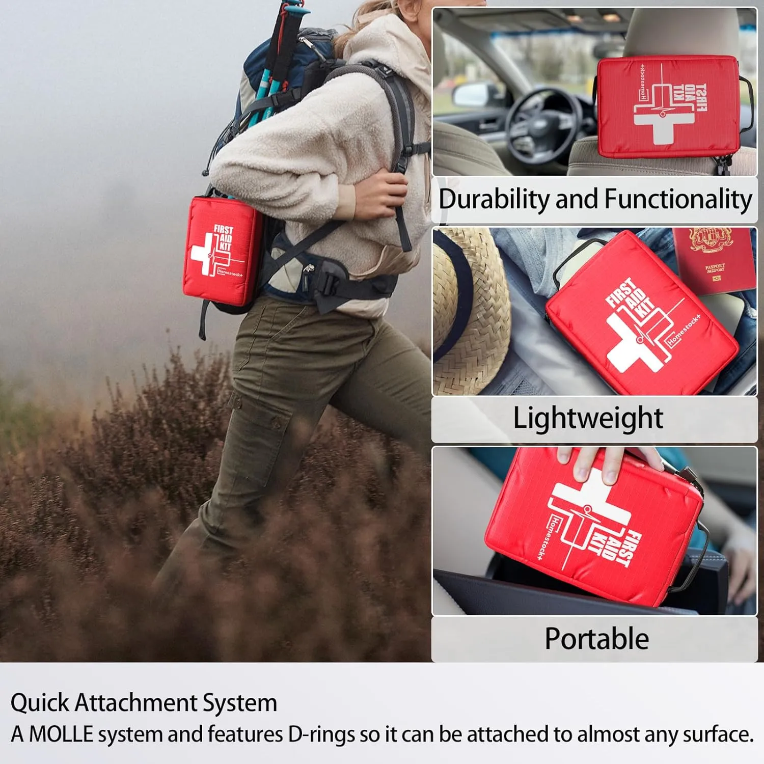 Compact First aid Kits,Portable First Aid Kit with Labelled Compartments Molle System Medical Kit for Car, Hiking, Backpacking, Camping, Traveling, and Cycling-111 Piece
