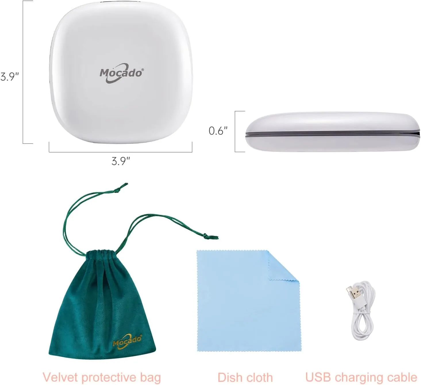 Compact LED Magnifying Travel Makeup-Mirror - 4 inches 1X/10X Magnification Small Hand Pocket Dimmable Double Sided USB Rechargeable Touch Screen, Portable Tabletop Cosmetic (White)