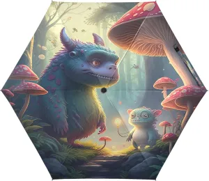 Compact Umbrella, Compact Size for Women Backpacks/Handbags, Travel Umbrellas for Sun, Cute Monsters Mushroom