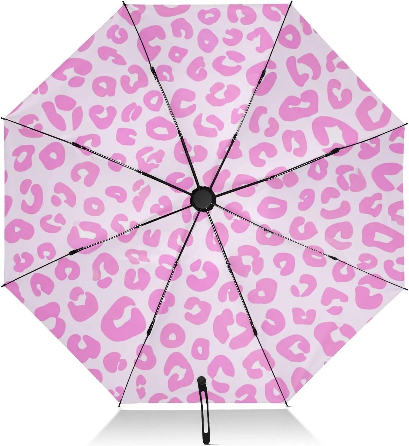 Compact Umbrella, Wind Proof Umbrella, Automatic Open/close, Compact Size for Women Backpacks/Handbags, Pink Leopard Print