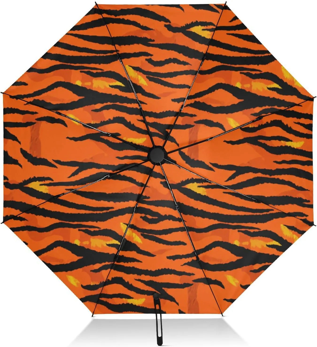 Compact Umbrella, Windproof Umbrella, Automatic Open/close, Compact Size for Women Backpacks/Handbags, Tiger Print Orange Black