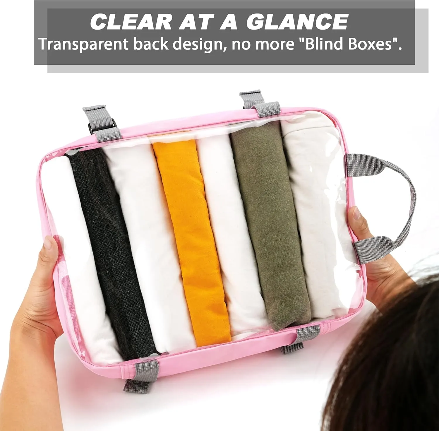 Compression Packing Cubes for Suitcases, COOSKY 6 Set Transparent Clothes Organizer for Travel Essentials, Expandable Storage Bags in Luggage, Carry on Size Travel Accessories for Women/Men, Pink