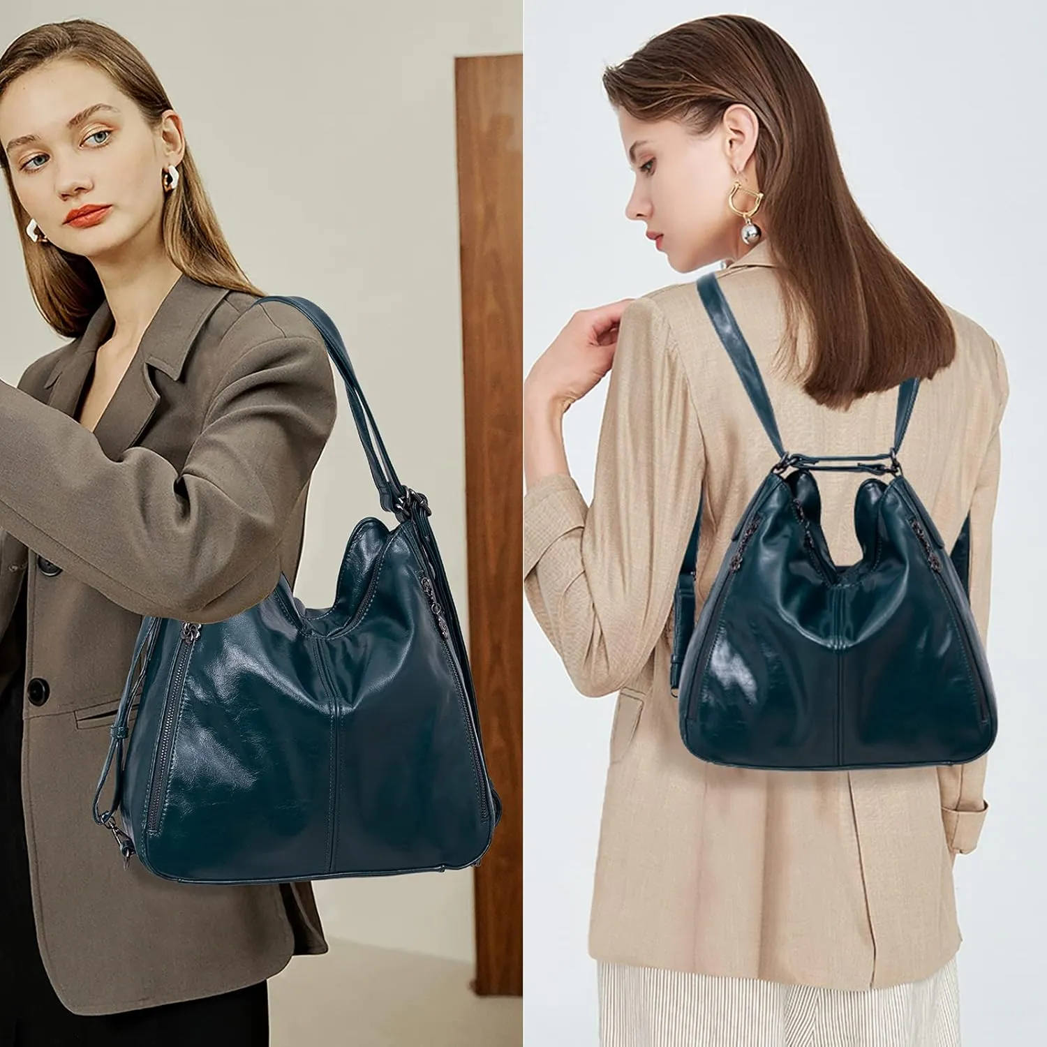 Convertible Backpack Purse For Women Handbag Hobo Tote Satchel Shoulder Bag - Smooth Dark Purple