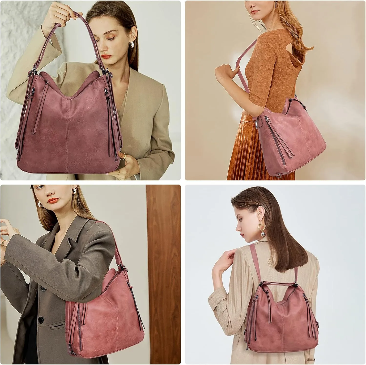 Convertible Backpack Purse For Women Handbag Hobo Tote Satchel Shoulder Bag - Smooth Dark Purple