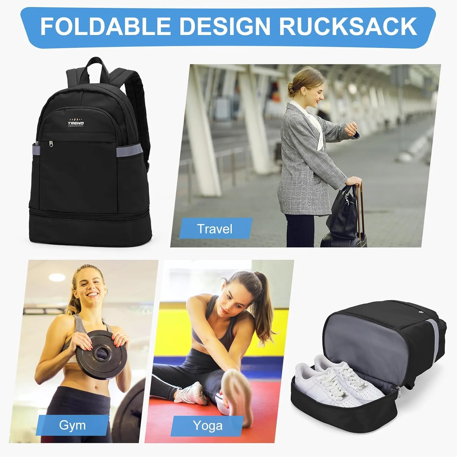 coofay Black Gym Backpack For Women Men Travel Backpack With Shoe Compartment Waterproof Sports Bag Gym Bag Dance Backpacks For Dancers