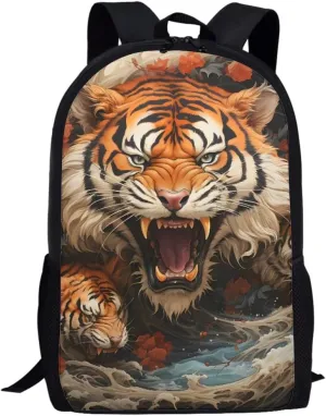 Cool Fire Ice Wolf Printed School Backpacks for Boys Girls Casual Lightweight Daypack Bookbag Travel Knapsack,Anger Tiger