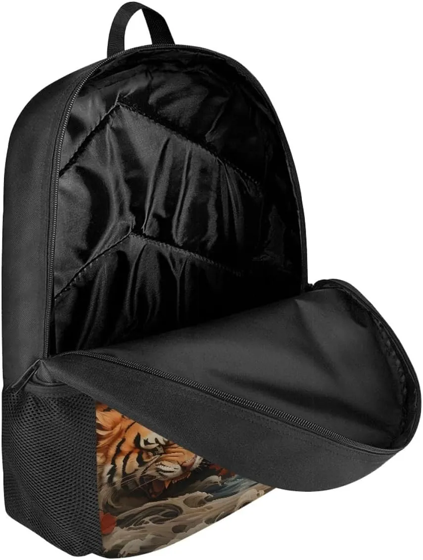 Cool Fire Ice Wolf Printed School Backpacks for Boys Girls Casual Lightweight Daypack Bookbag Travel Knapsack,Anger Tiger