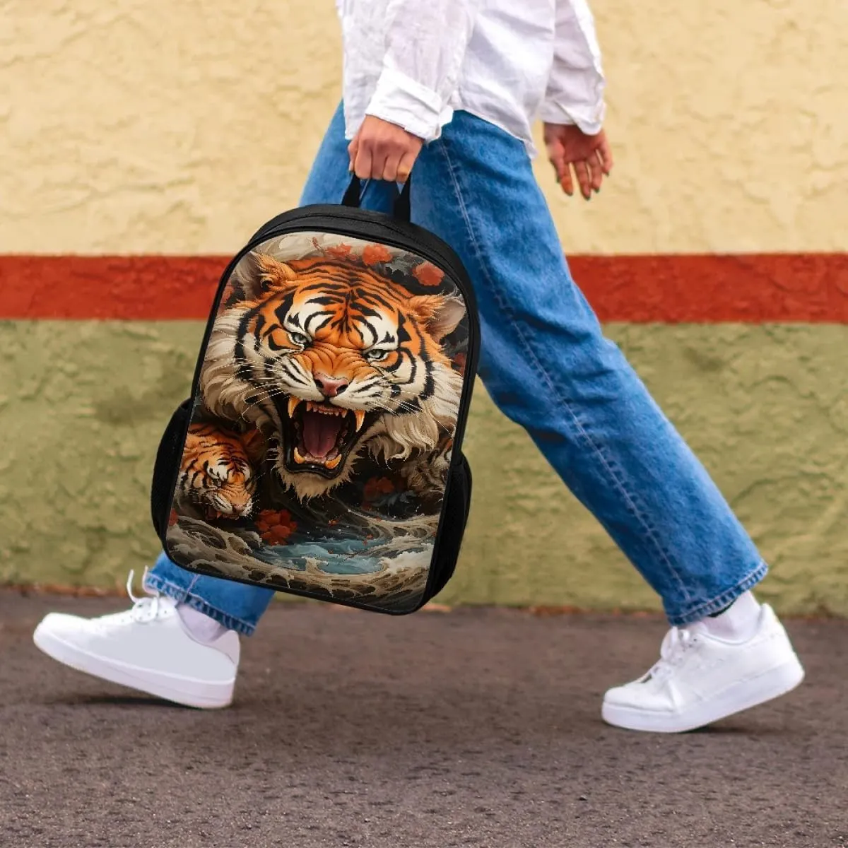 Cool Fire Ice Wolf Printed School Backpacks for Boys Girls Casual Lightweight Daypack Bookbag Travel Knapsack,Anger Tiger