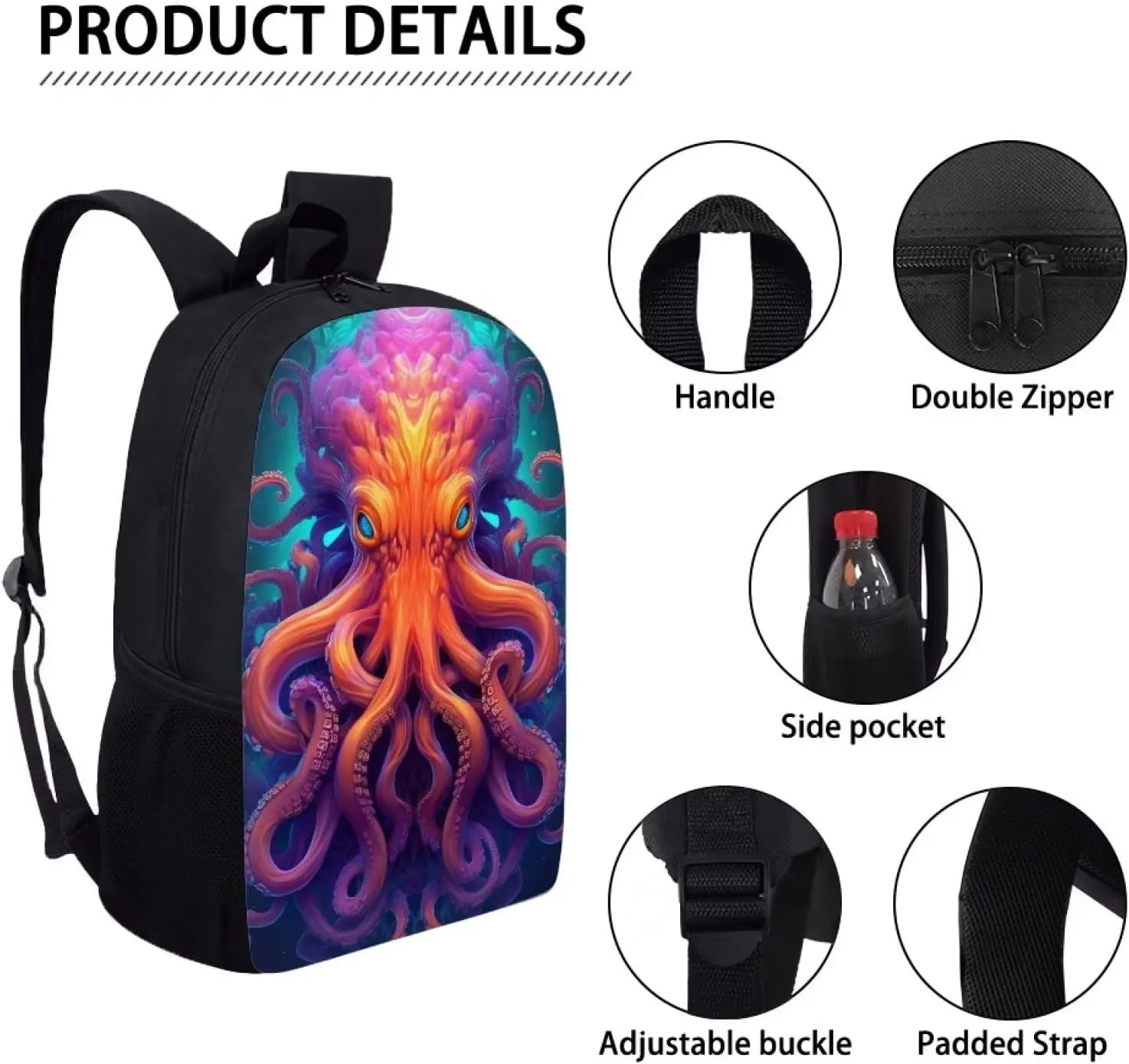 Cool Octopus Boys School Backpacks Travel Rucksack Book Bag Cute Animal School Bag For Kids Girls