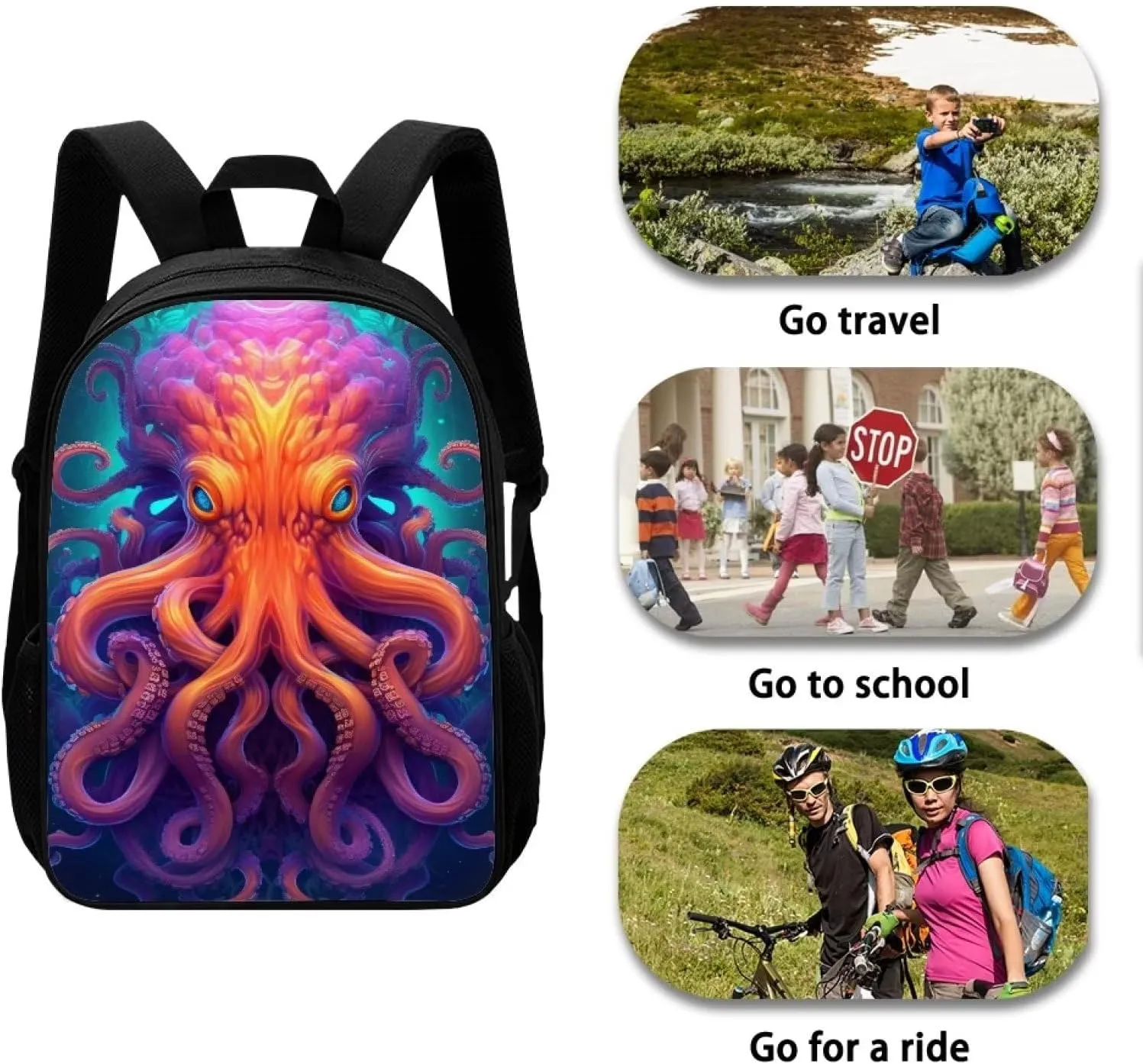 Cool Octopus Boys School Backpacks Travel Rucksack Book Bag Cute Animal School Bag For Kids Girls