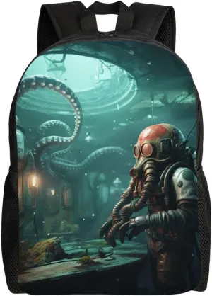 Cool Octopus Diver Travel Backpack for Women Men Large Laptop Bag 16.1Inch College Bag Casual Daypack