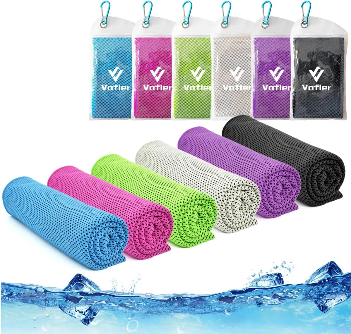 Cooling Towel,Vofler [6 Pack] Cool Towels Microfiber Chilly Ice Cold Head Band Bandana Neck Wrap (40"x 12") for Athlete Men Women Youth Kids Dogs Yoga Outdoor Golf Running Hiking Sports Camping Travel