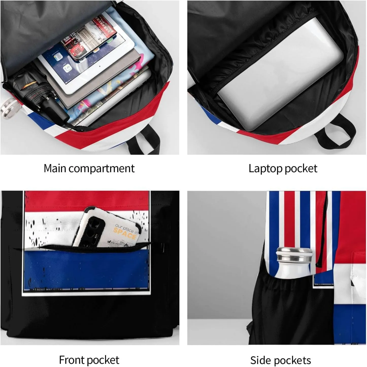Costa Rican Flag Large Travel Backpack Casual Backpacks Laptop Daypack Working Rucksack Lightweight Back Pack Sports Bag with Adjustable Shoulder Strap
