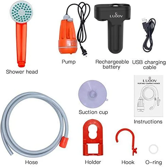COSWE Portable Camping Shower, Outdoor Camp Pump with Rechargeable 4400mAH Battery and 130LM Led Lighting Device for Camping Hiking Outdoor Beach Garden
