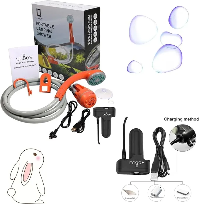 COSWE Portable Camping Shower, Outdoor Camp Pump with Rechargeable 4400mAH Battery and 130LM Led Lighting Device for Camping Hiking Outdoor Beach Garden