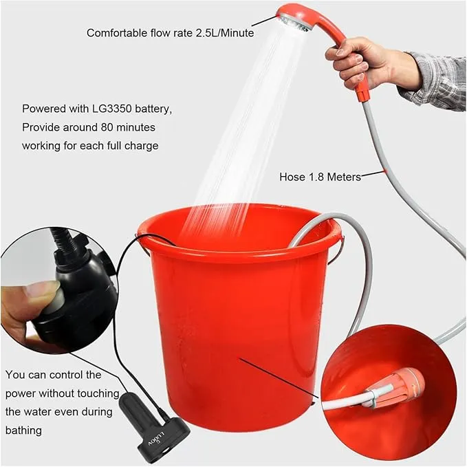 COSWE Portable Camping Shower, Outdoor Camp Pump with Rechargeable 4400mAH Battery and 130LM Led Lighting Device for Camping Hiking Outdoor Beach Garden