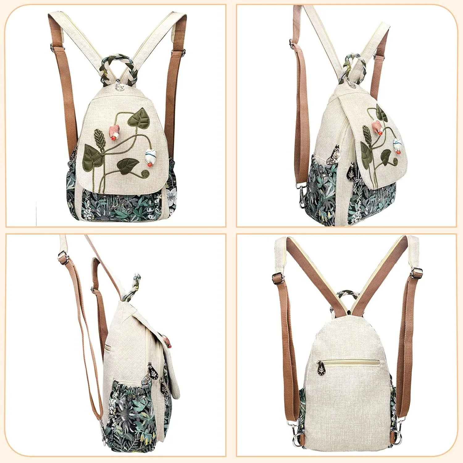 Cotton Small Backpack Purse Fashion Hand Knitting Mini Casual Chest Bag for Women(bud)
