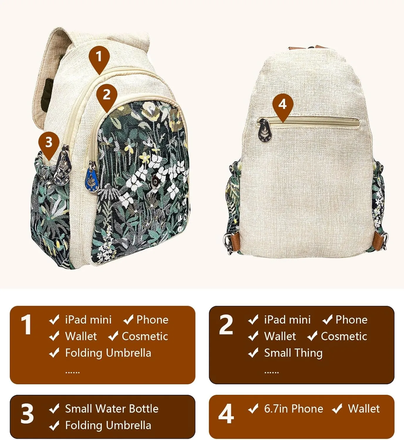 Cotton Small Backpack Purse Fashion Hand Knitting Mini Casual Chest Bag for Women(bud)