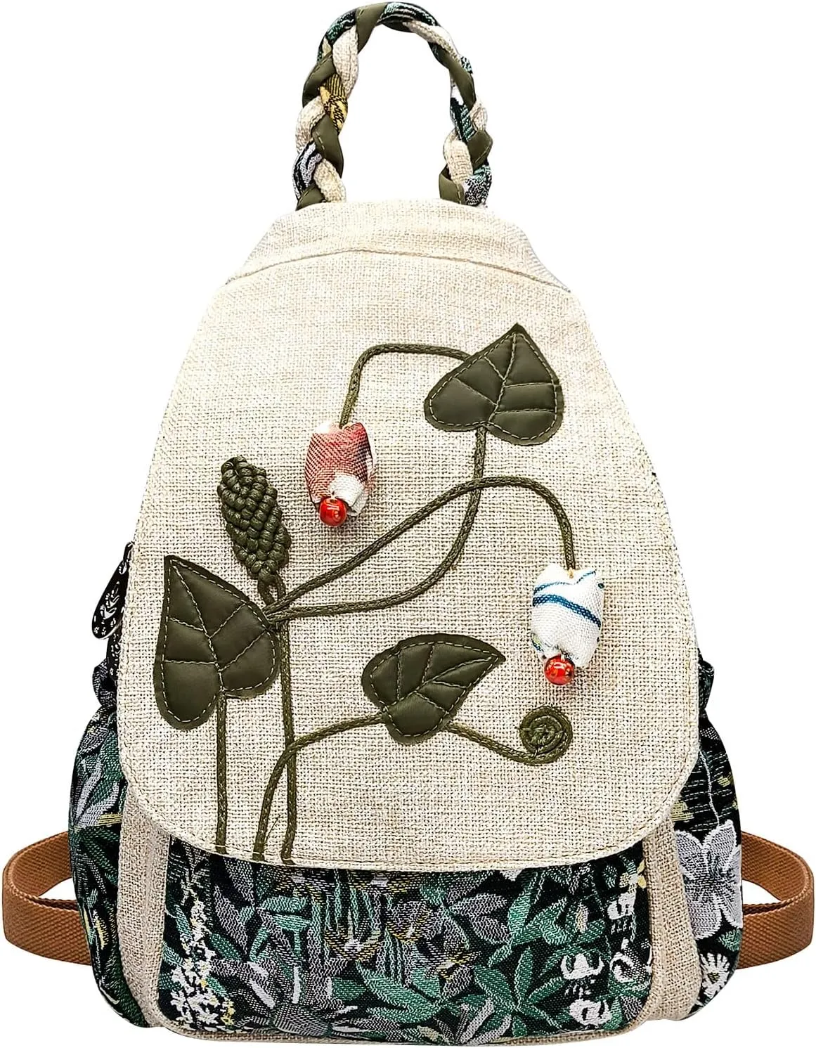 Cotton Small Backpack Purse Fashion Hand Knitting Mini Casual Chest Bag for Women(bud)