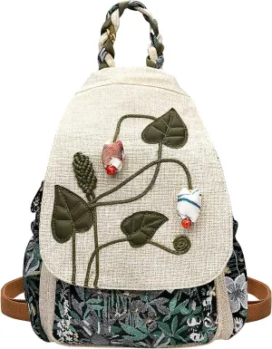 Cotton Small Backpack Purse Fashion Hand Knitting Mini Casual Chest Bag for Women(bud)