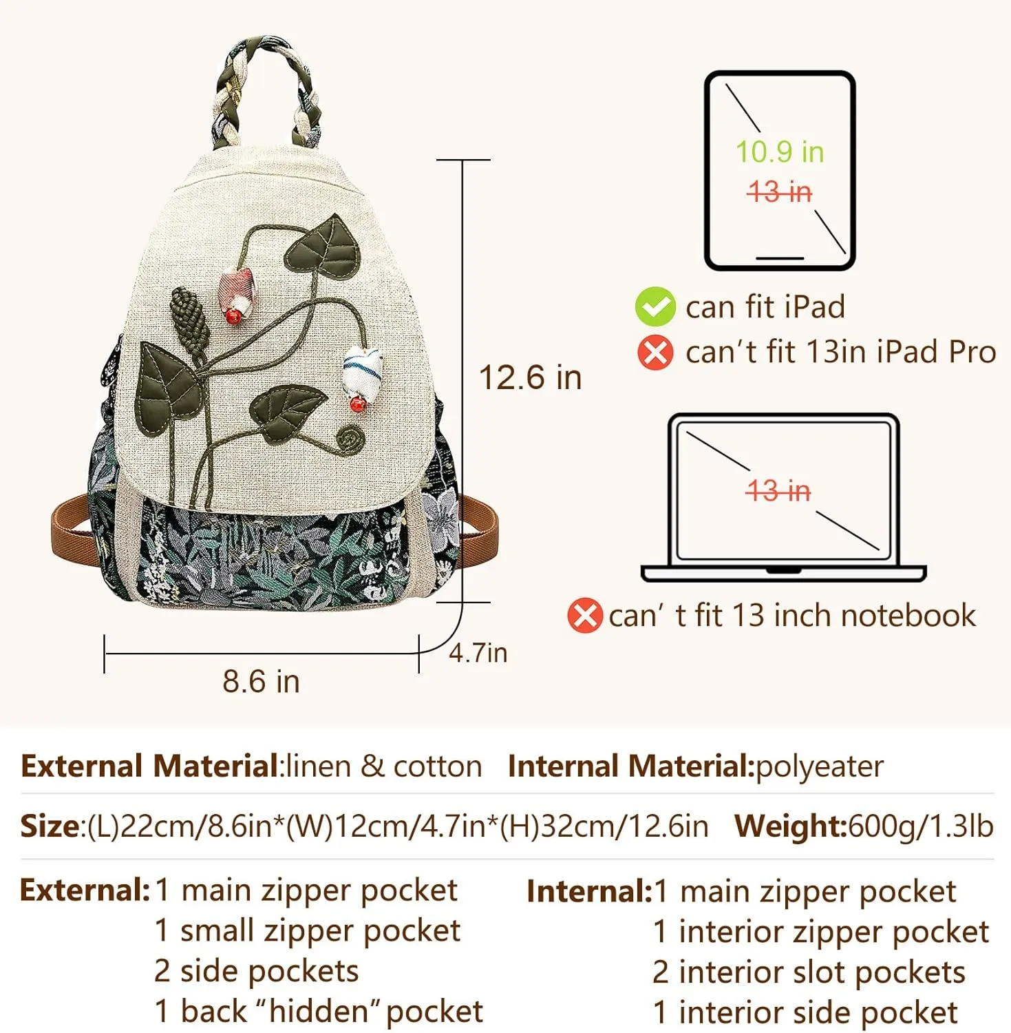 Cotton Small Backpack Purse Fashion Hand Knitting Mini Casual Chest Bag for Women(bud)