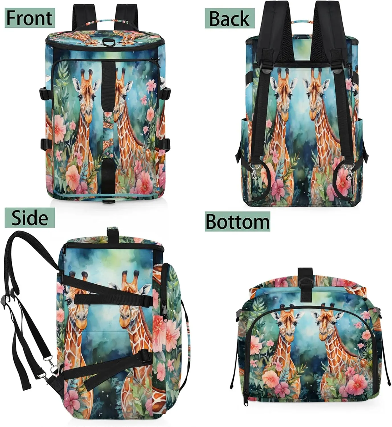 Couple Giraffes Gym Duffle Bag Backpack Waterproof Sports Bags with Shoe Compartment 48L Carry On Overnight Weekender Travel Luggage