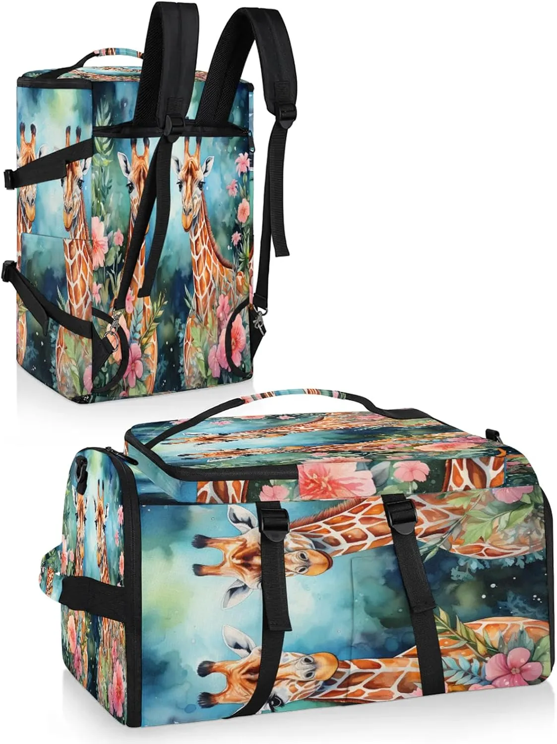Couple Giraffes Gym Duffle Bag Backpack Waterproof Sports Bags with Shoe Compartment 48L Carry On Overnight Weekender Travel Luggage