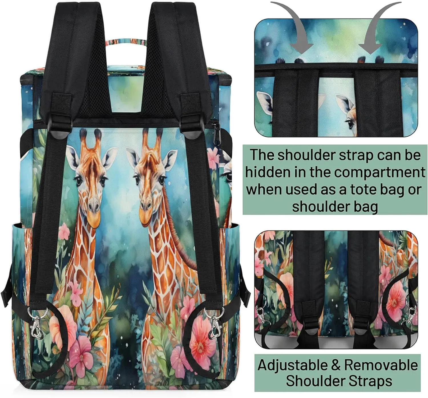 Couple Giraffes Gym Duffle Bag Backpack Waterproof Sports Bags with Shoe Compartment 48L Carry On Overnight Weekender Travel Luggage