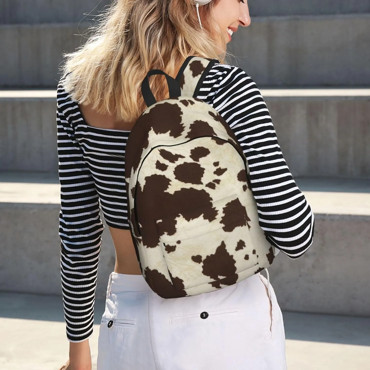 Cow Fur Print Canvas Casual Lightweight Duffel Bag, Fashion Duffel Bag, Casual Daypack, Unisex Travel Backpack