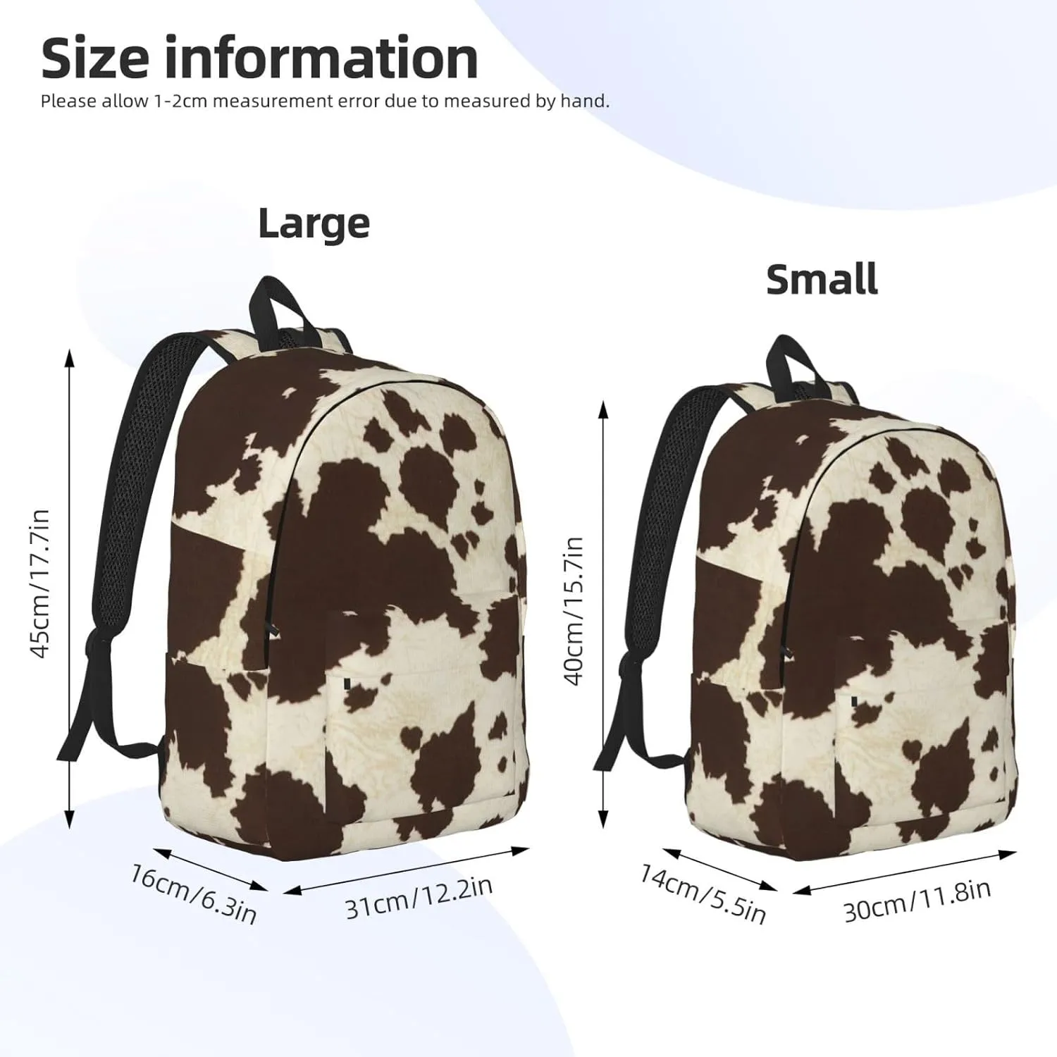 Cow Fur Print Canvas Casual Lightweight Duffel Bag, Fashion Duffel Bag, Casual Daypack, Unisex Travel Backpack
