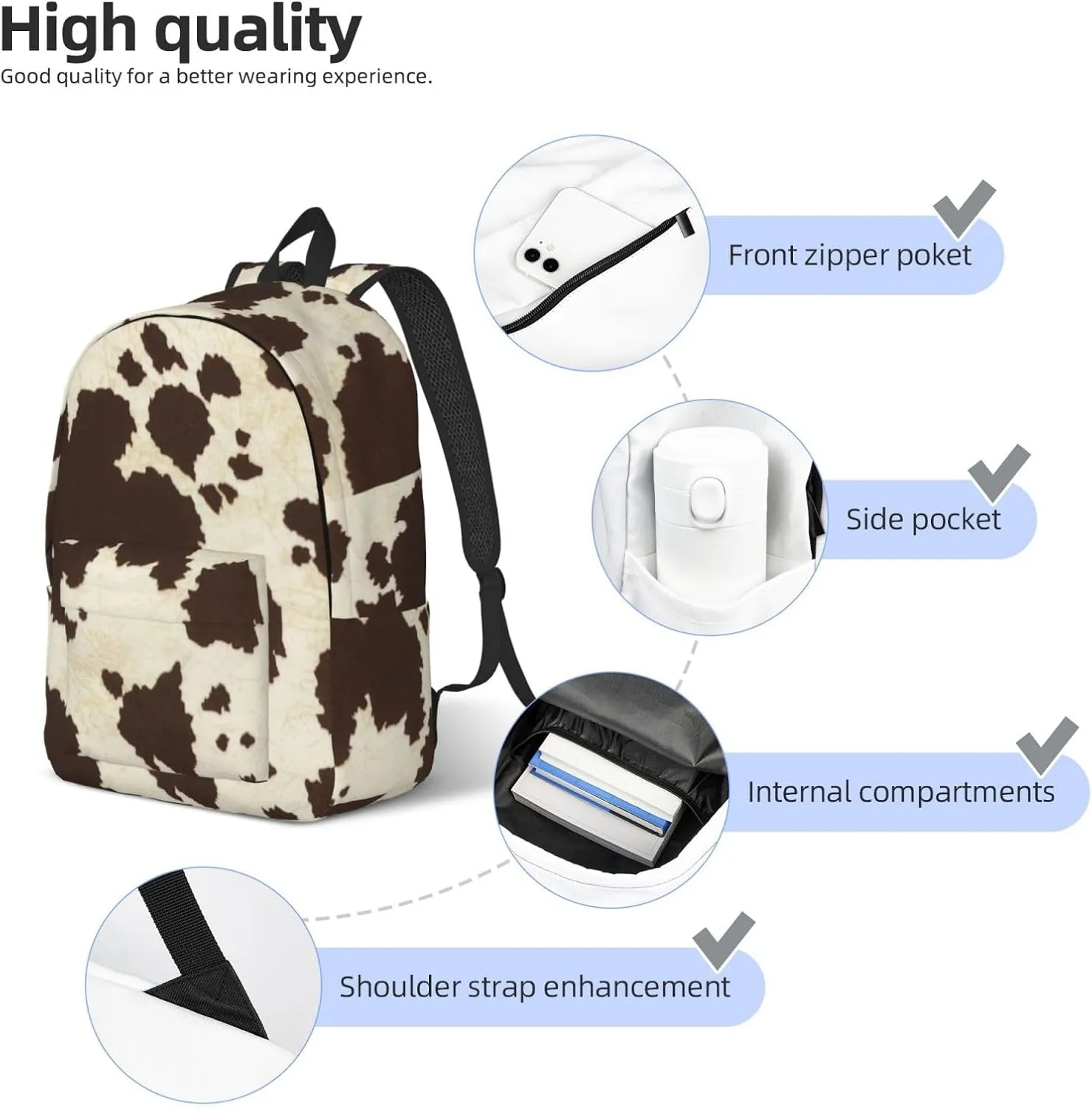 Cow Fur Print Canvas Casual Lightweight Duffel Bag, Fashion Duffel Bag, Casual Daypack, Unisex Travel Backpack