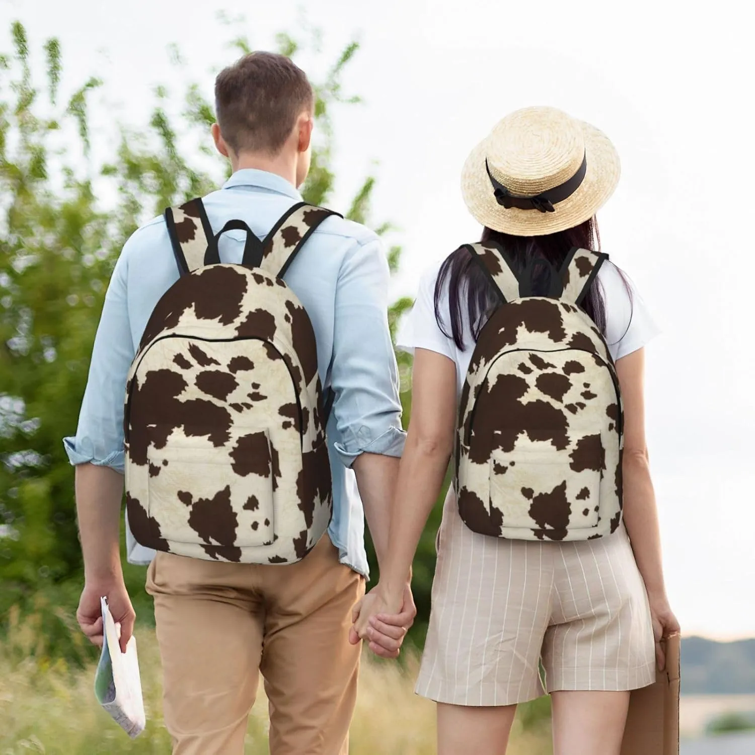 Cow Fur Print Canvas Casual Lightweight Duffel Bag, Fashion Duffel Bag, Casual Daypack, Unisex Travel Backpack