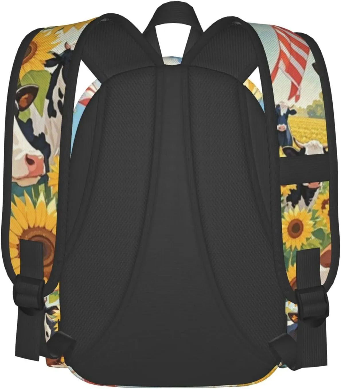 Cows in Sunflower Field with American Flag Adult Backpacks 16 Inch Laptop Backpack Double Shoulder Bag for Work Travel Gifts