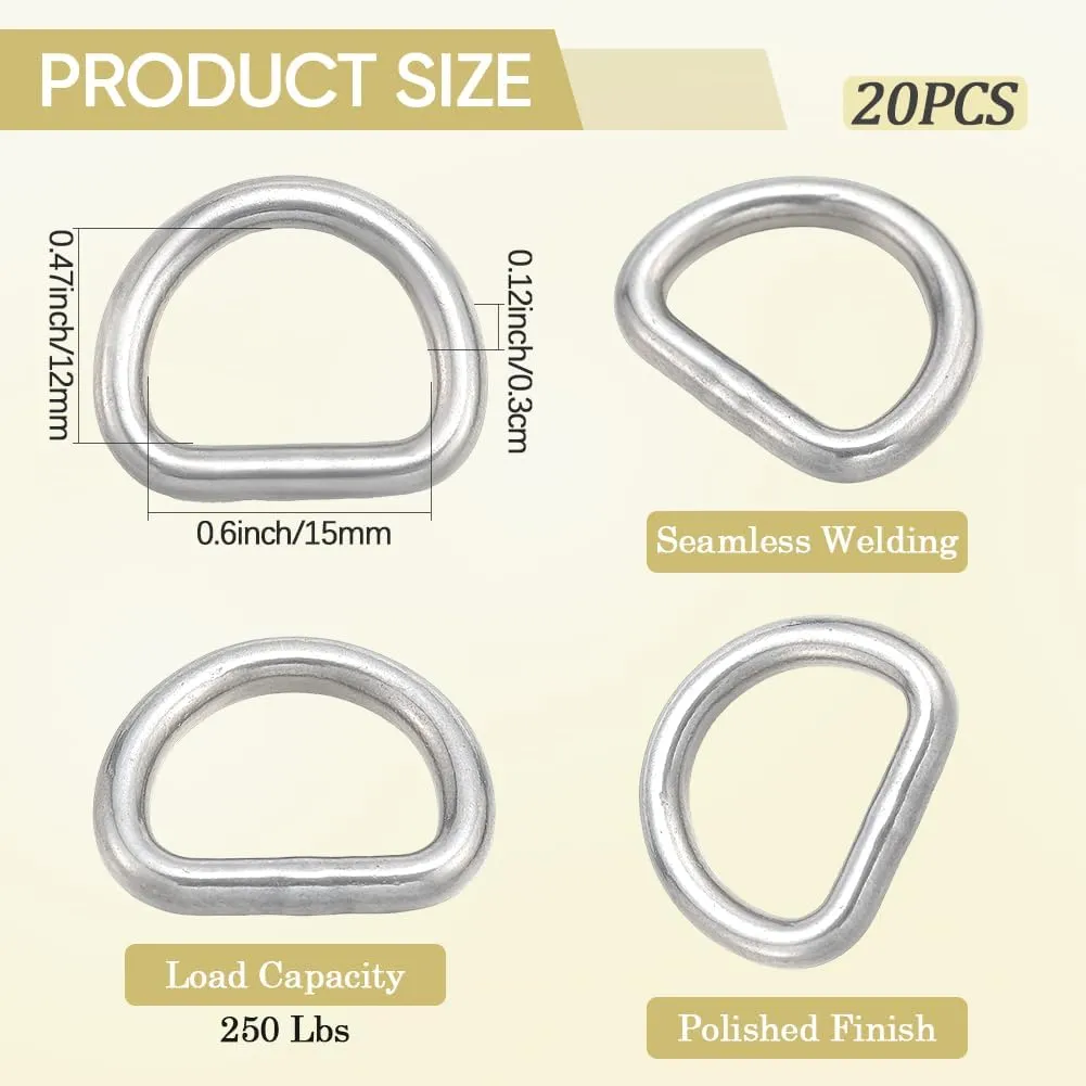 CRASPIRE Metal D Ring Heavy Duty Stainless Steel D Rings