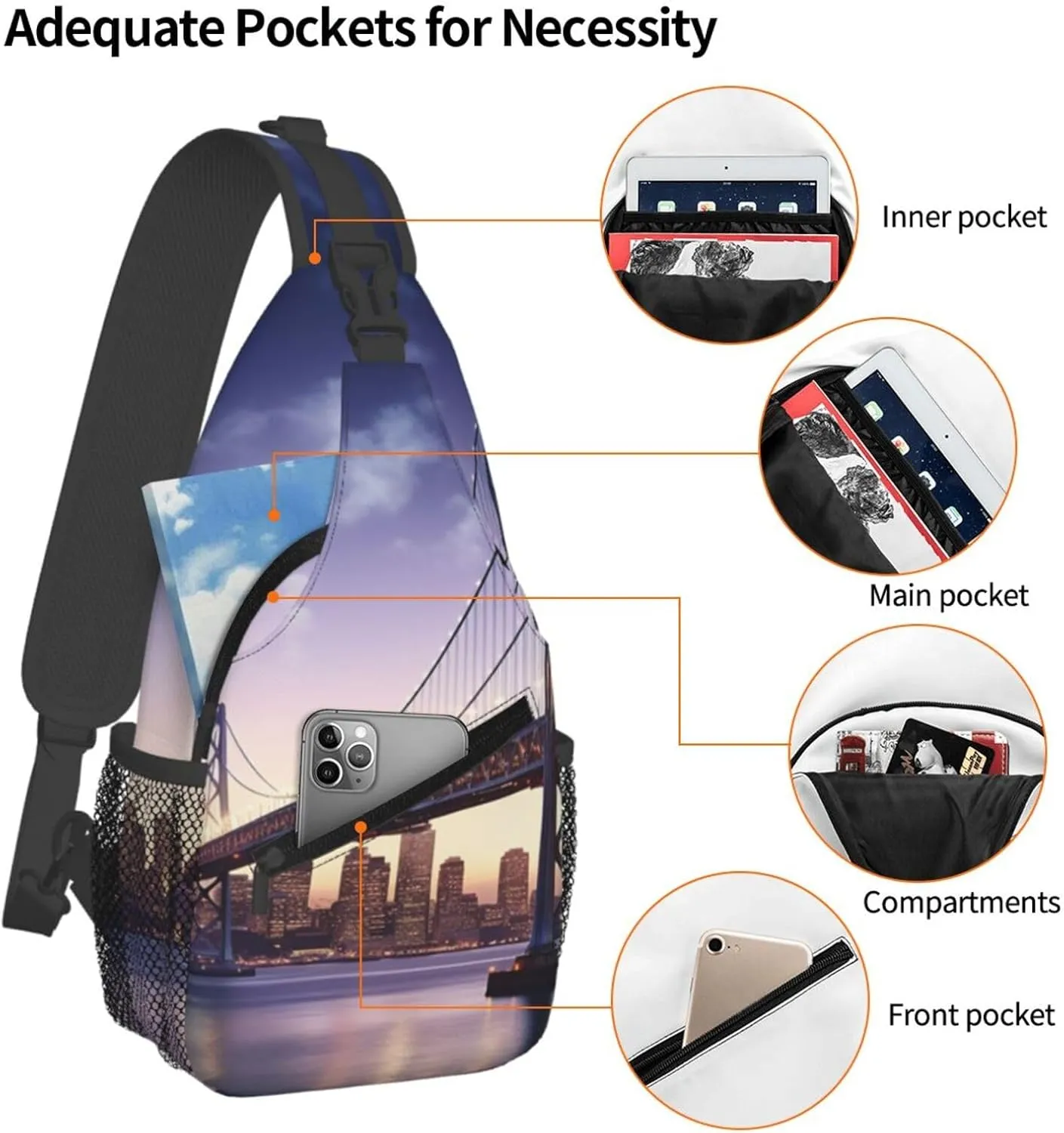 Cross Chest Bag Sling Backpack Bay Bridge Sling Bag Crossbody Shoulder Bag Travel Hiking Daypack