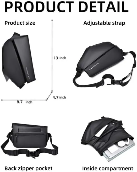 Crossbody Bag for Men, Leather Backpack Sling Bags Hiking Daypack Shoulder Strap Casual Backpacks for Travel 2025 (Black Bule)