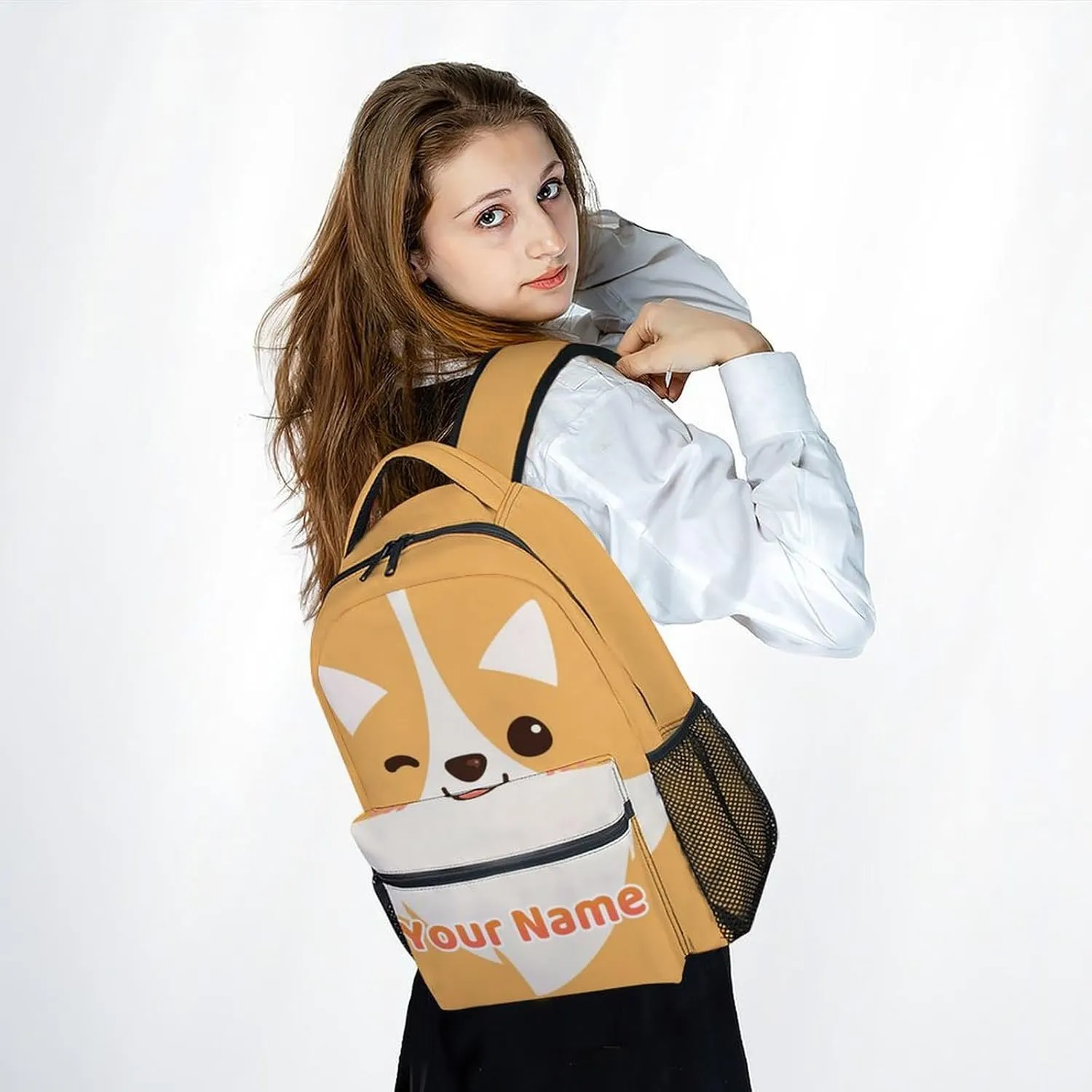 Custom Backpack - Cute Corgi Backpack for Kids - 17 Inch Animal Bookbag for Preschool Primary School - School Supplies