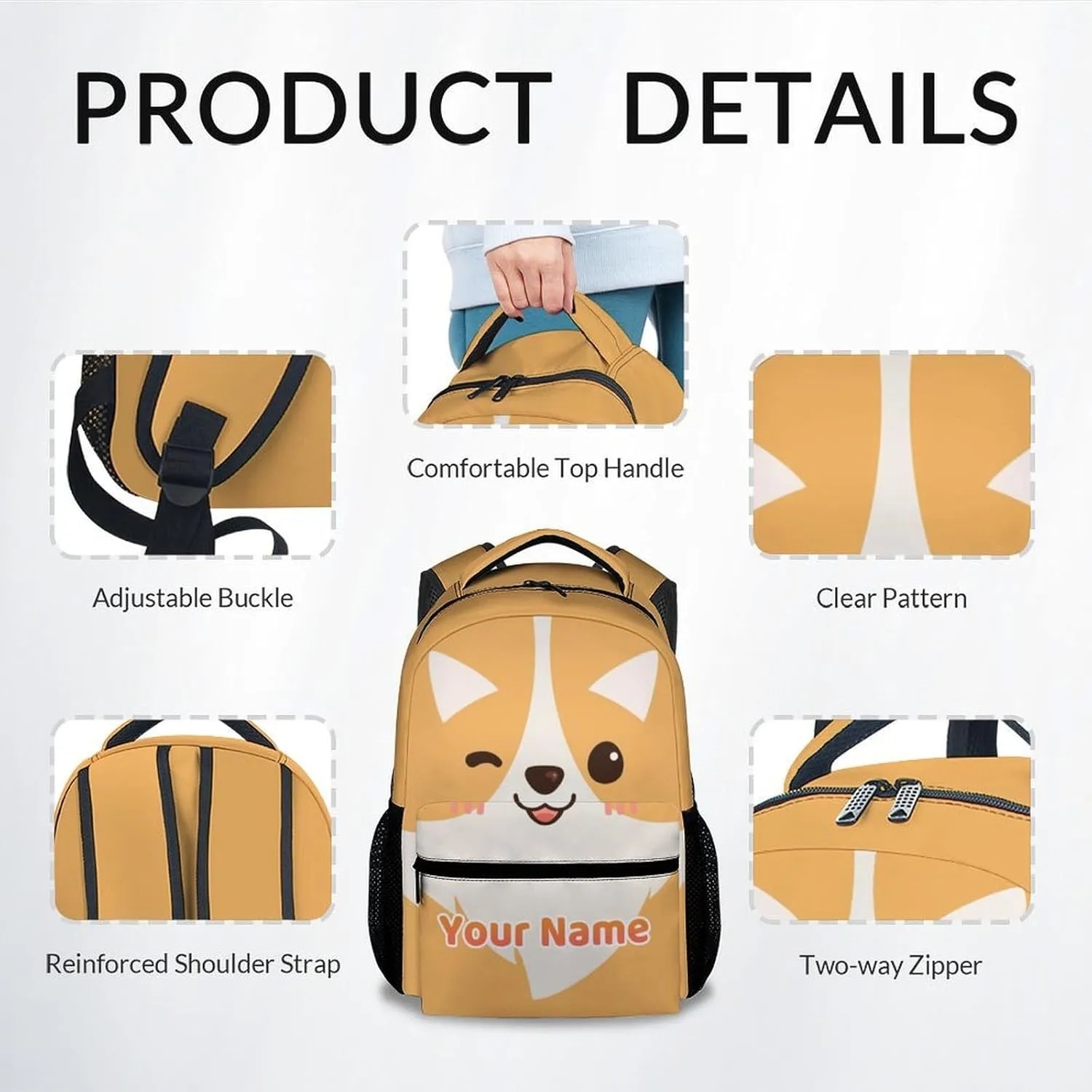 Custom Backpack - Cute Corgi Backpack for Kids - 17 Inch Animal Bookbag for Preschool Primary School - School Supplies