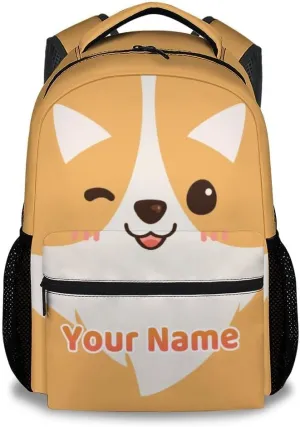 Custom Backpack - Cute Corgi Backpack for Kids - 17 Inch Animal Bookbag for Preschool Primary School - School Supplies
