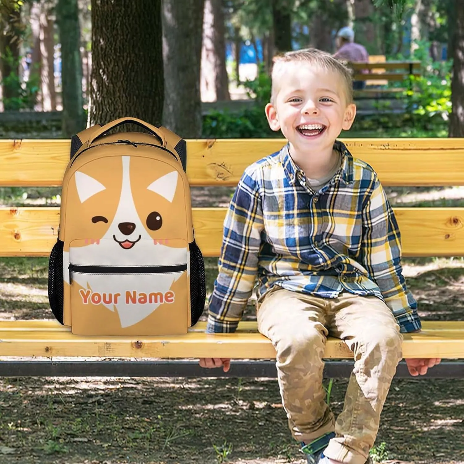 Custom Backpack - Cute Corgi Backpack for Kids - 17 Inch Animal Bookbag for Preschool Primary School - School Supplies