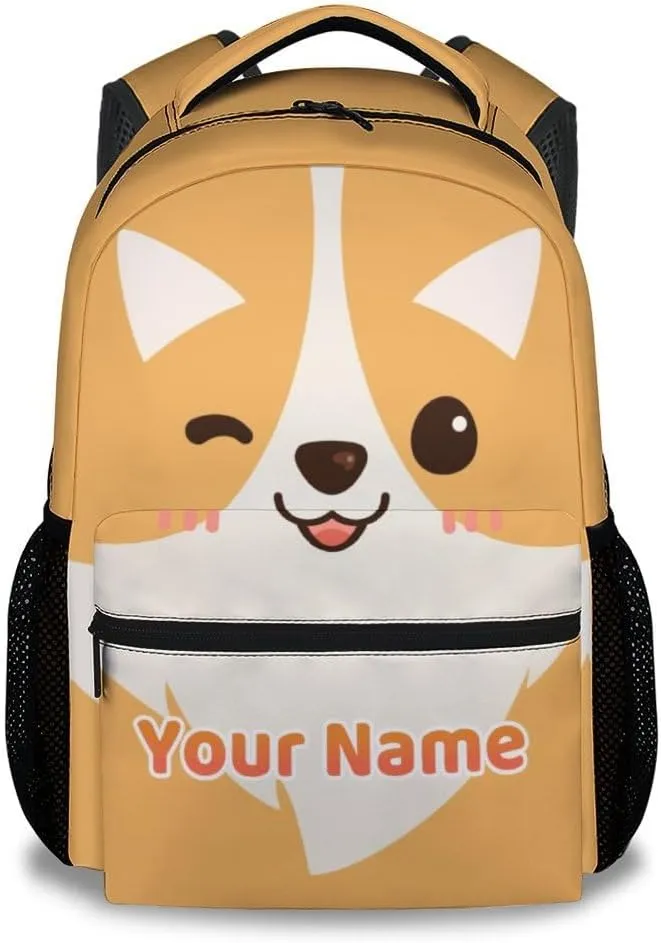 Custom Backpack - Cute Corgi Backpack for Kids - 17 Inch Animal Bookbag for Preschool Primary School - School Supplies