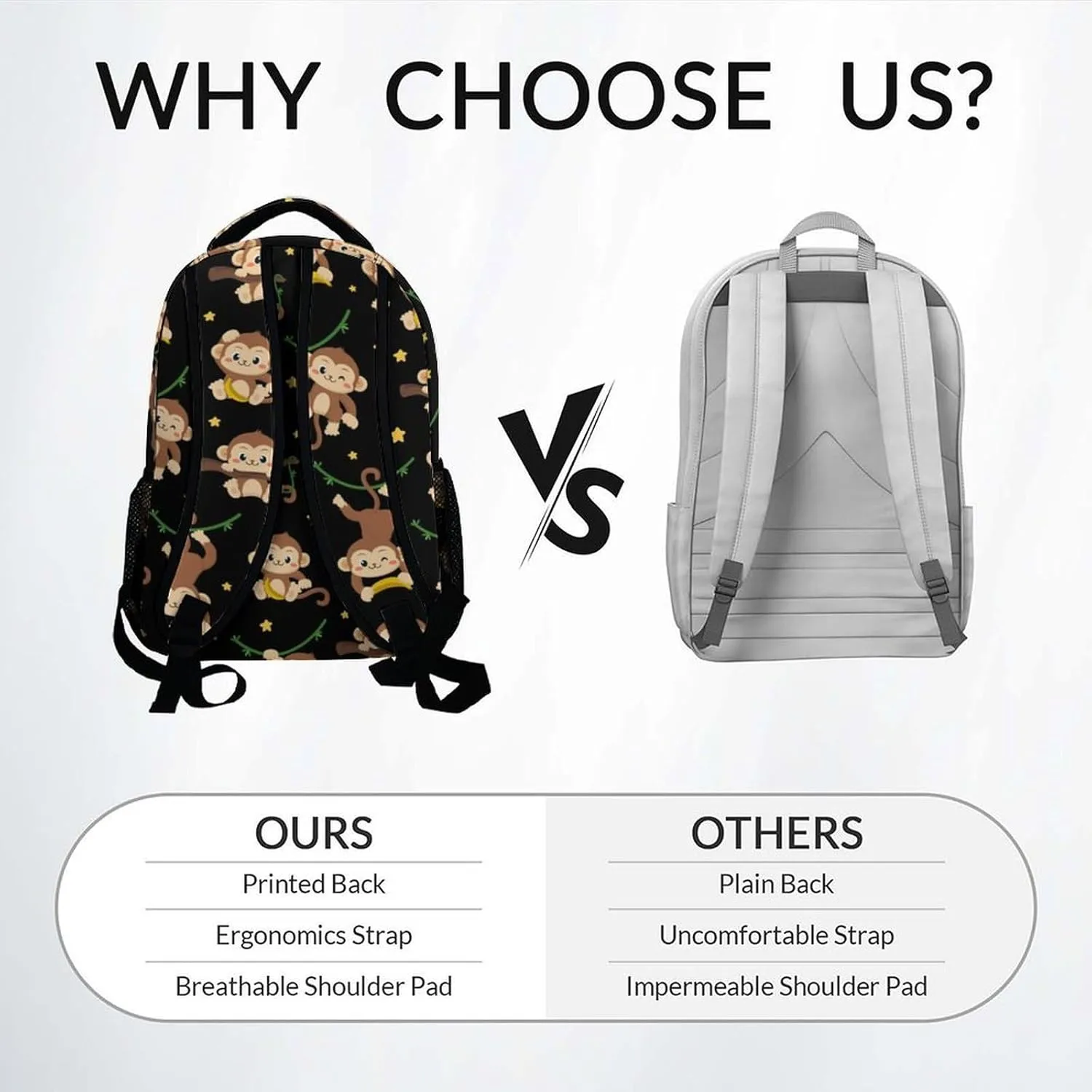 Custom Backpack - Cute Monkey Travel Backpack for Kids - 17 Inch Cartoon Bookbag for Elementary Primary School - Back to School Supplies