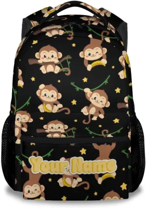Custom Backpack - Cute Monkey Travel Backpack for Kids - 17 Inch Cartoon Bookbag for Elementary Primary School - Back to School Supplies